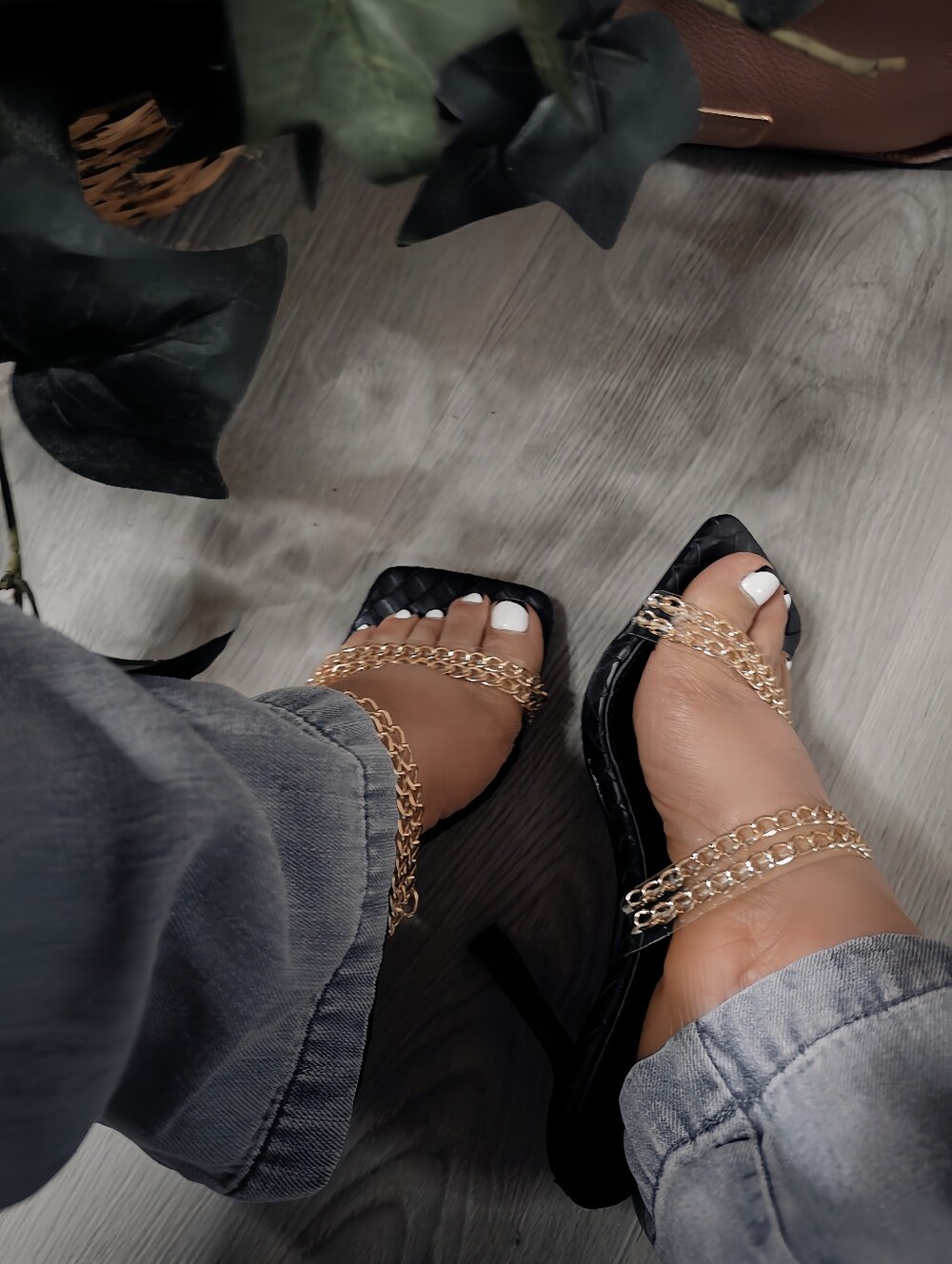 Women's Gold Chain Slide Stiletto Heels - Picture 3 of 9